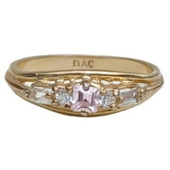 DAC Pink Sapphire and CZ Gold Ring - Picture 1 of 12